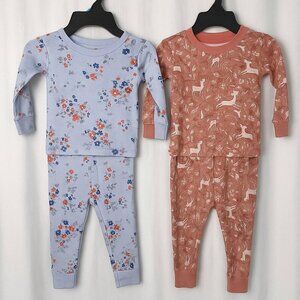 Carter’s Blue Floral Pajama Set & Wonder Nation Pink Woodland Pajama Set – 12M